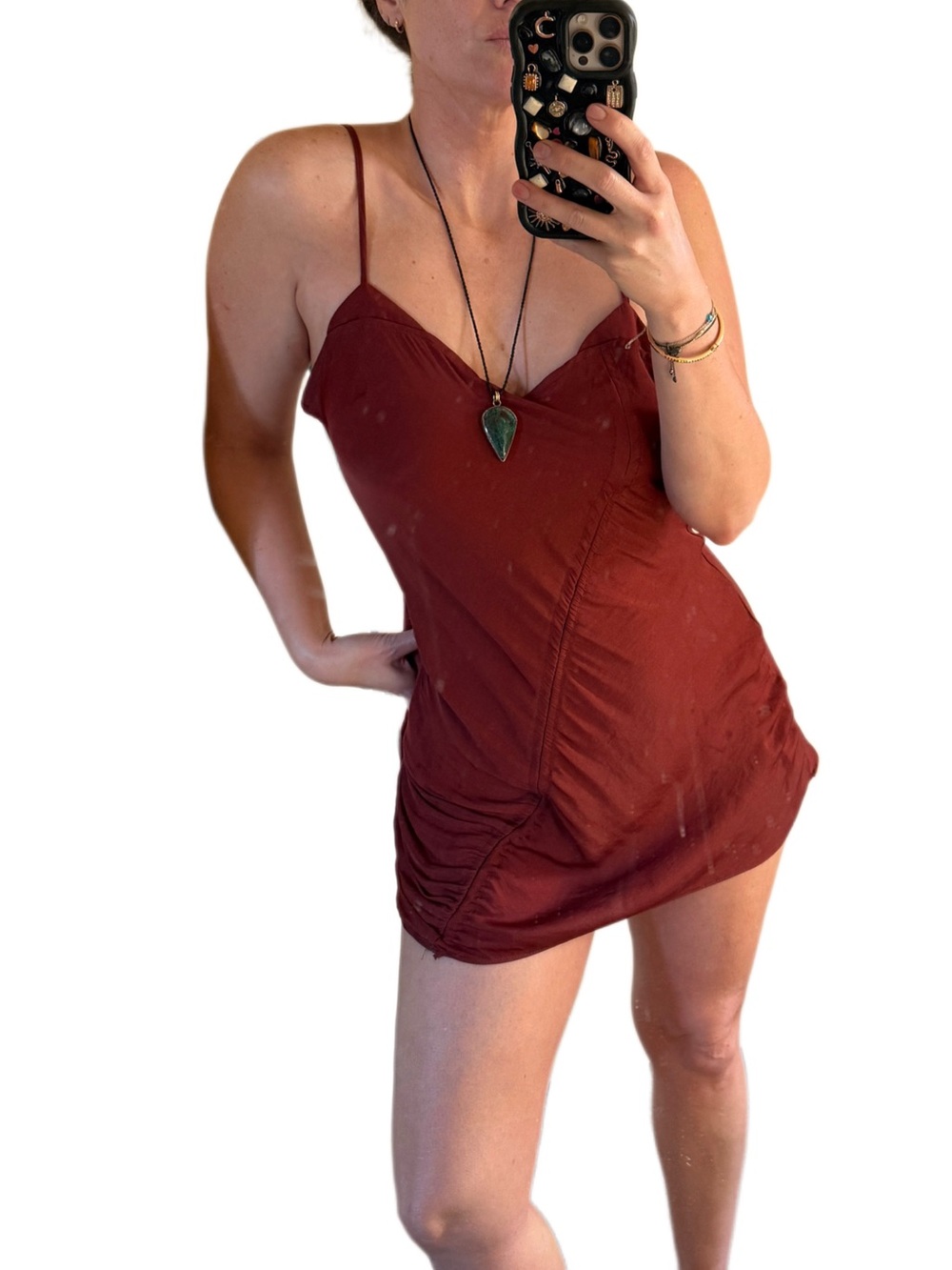 Free people Rust Red Spaghetti Strap Slip mini Dress Sz small